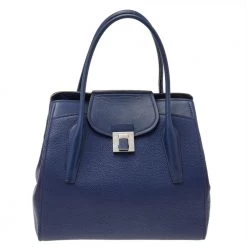 Michael Kors Navy Blue Leather Bancroft Satchel For Women