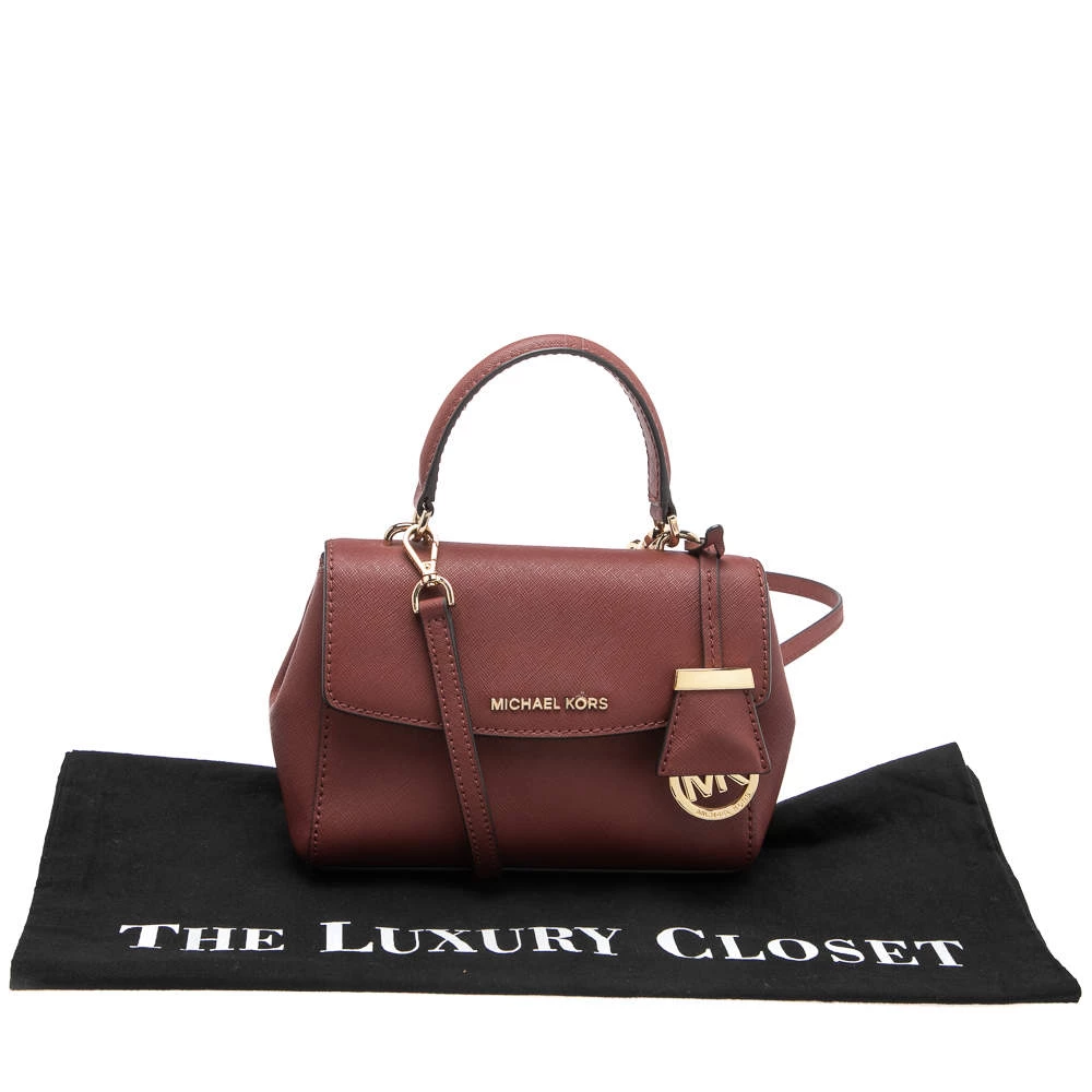 Michael Kors Maroon Leather Mini Ava Crossbody Bag For Women - Image 9