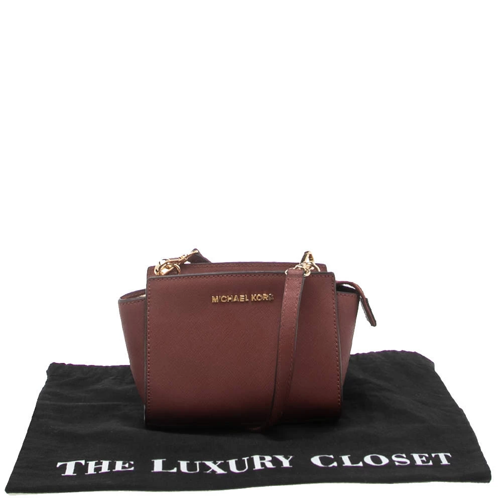 Michael Kors Maroon Leather Mini Selma Crossbody Bag For Women - Image 10