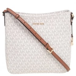 Michael Kors White Signature Coated Canvas Jet Set Travel Messenger Bag For Women