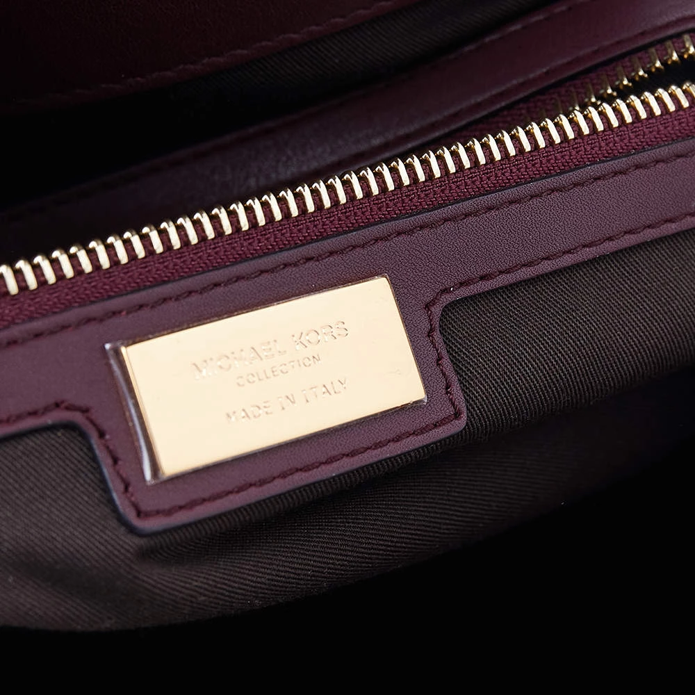 Michael Kors Burgundy Leather And Python Embossed Leather Bancroft Satchel For Women - Image 8