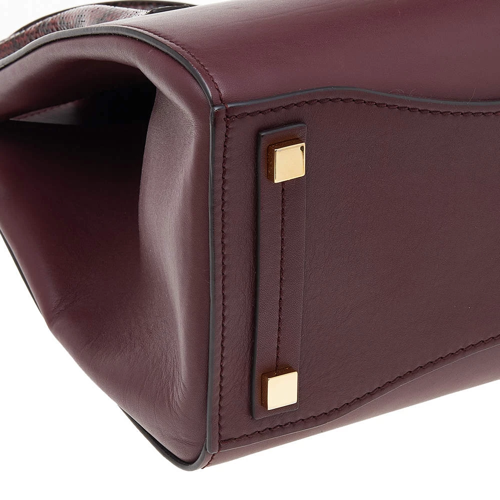 Michael Kors Burgundy Leather And Python Embossed Leather Bancroft Satchel For Women - Image 10