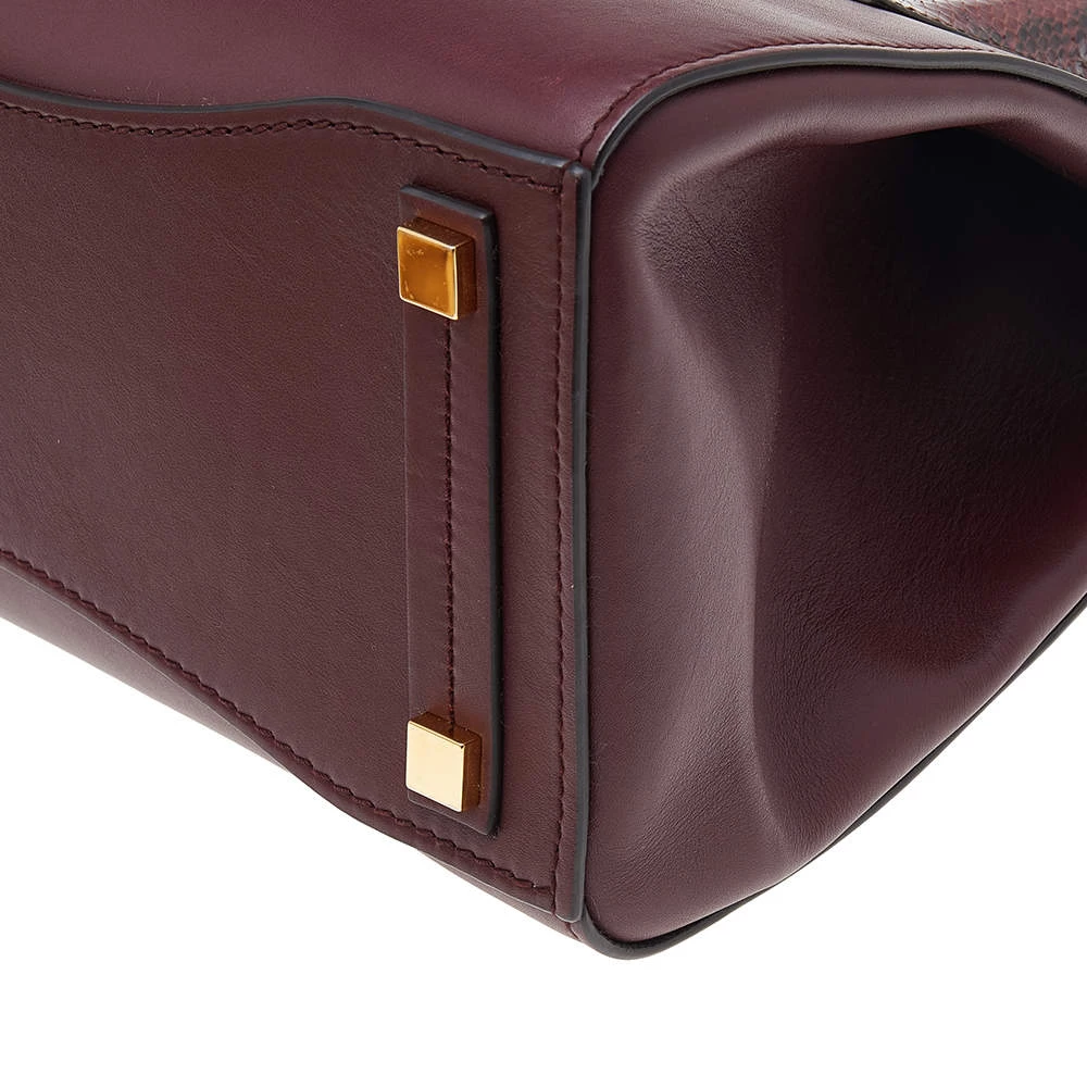 Michael Kors Burgundy Leather And Python Embossed Leather Bancroft Satchel For Women - Image 11