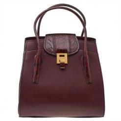 Michael Kors Burgundy Leather And Python Embossed Leather Bancroft Satchel For Women
