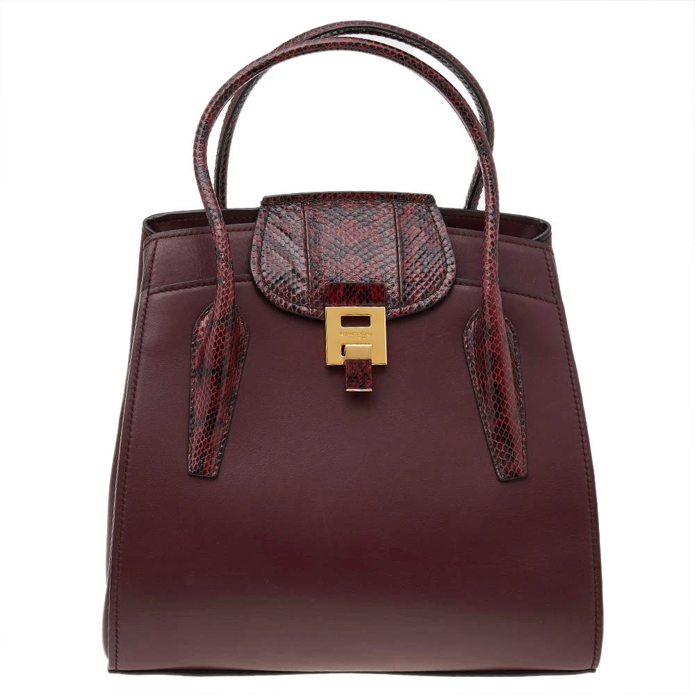 Michael Kors Burgundy Leather And Python Embossed Leather Bancroft Satchel For Women