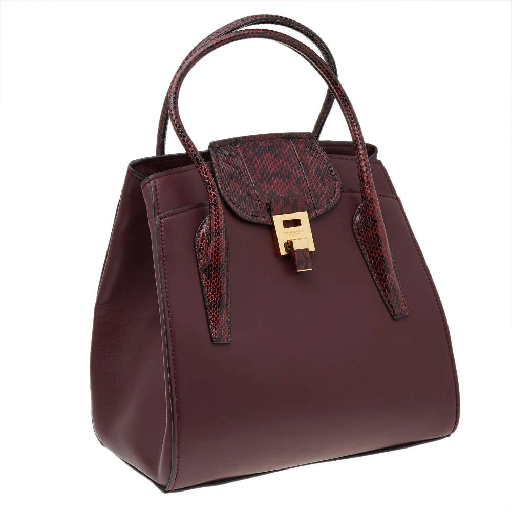 Michael Kors Burgundy Leather And Python Embossed Leather Bancroft Satchel For Women - Image 3