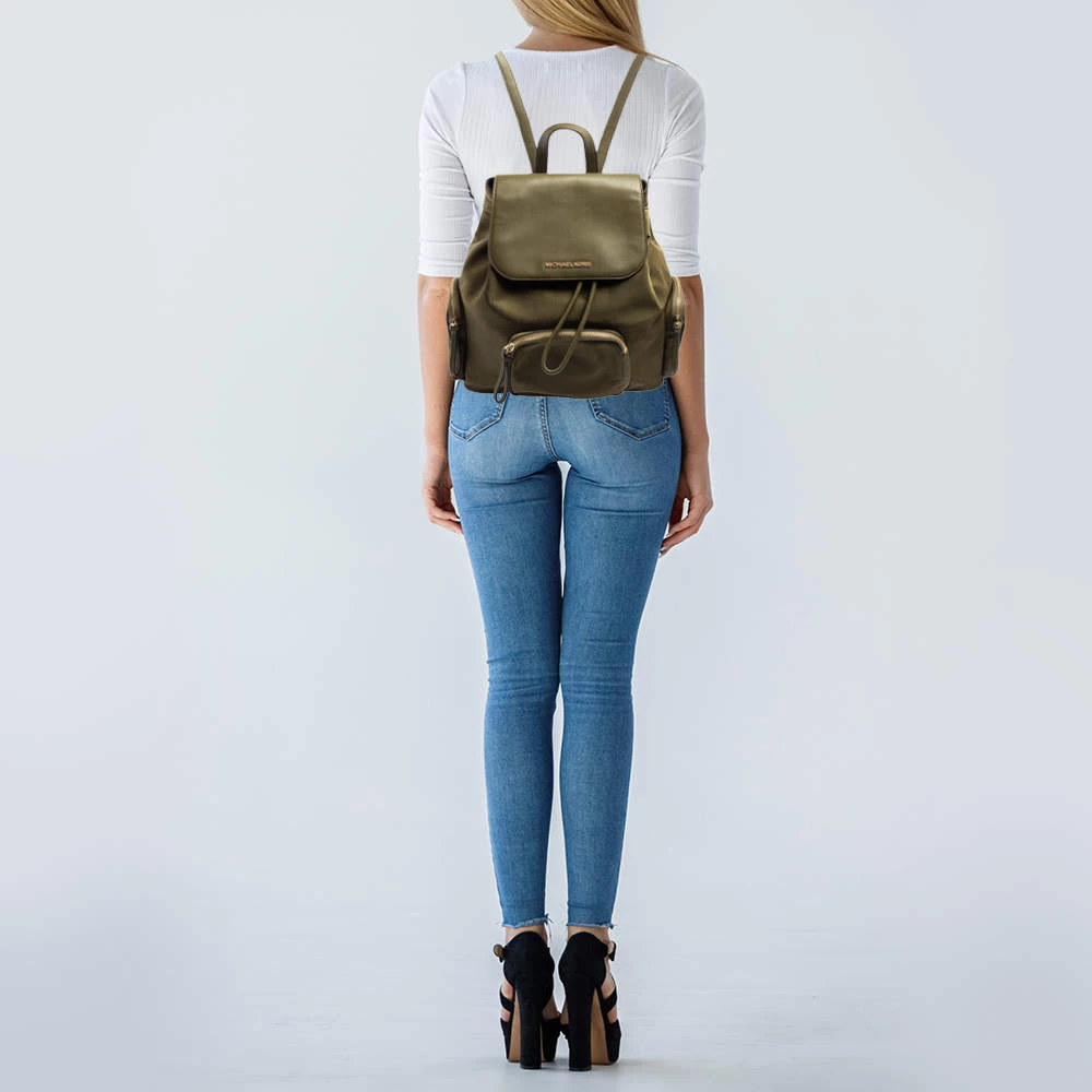 Michael Kors Military Green Nylon And Leather Medium Cargo Abbey Backpack For Women - Image 2