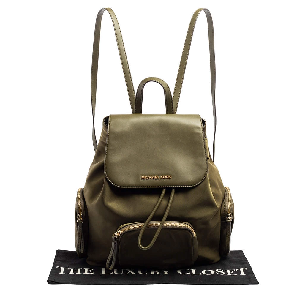 Michael Kors Military Green Nylon And Leather Medium Cargo Abbey Backpack For Women - Image 10