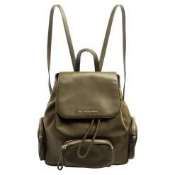 Michael Kors Military Green Nylon And Leather Medium Cargo Abbey Backpack For Women