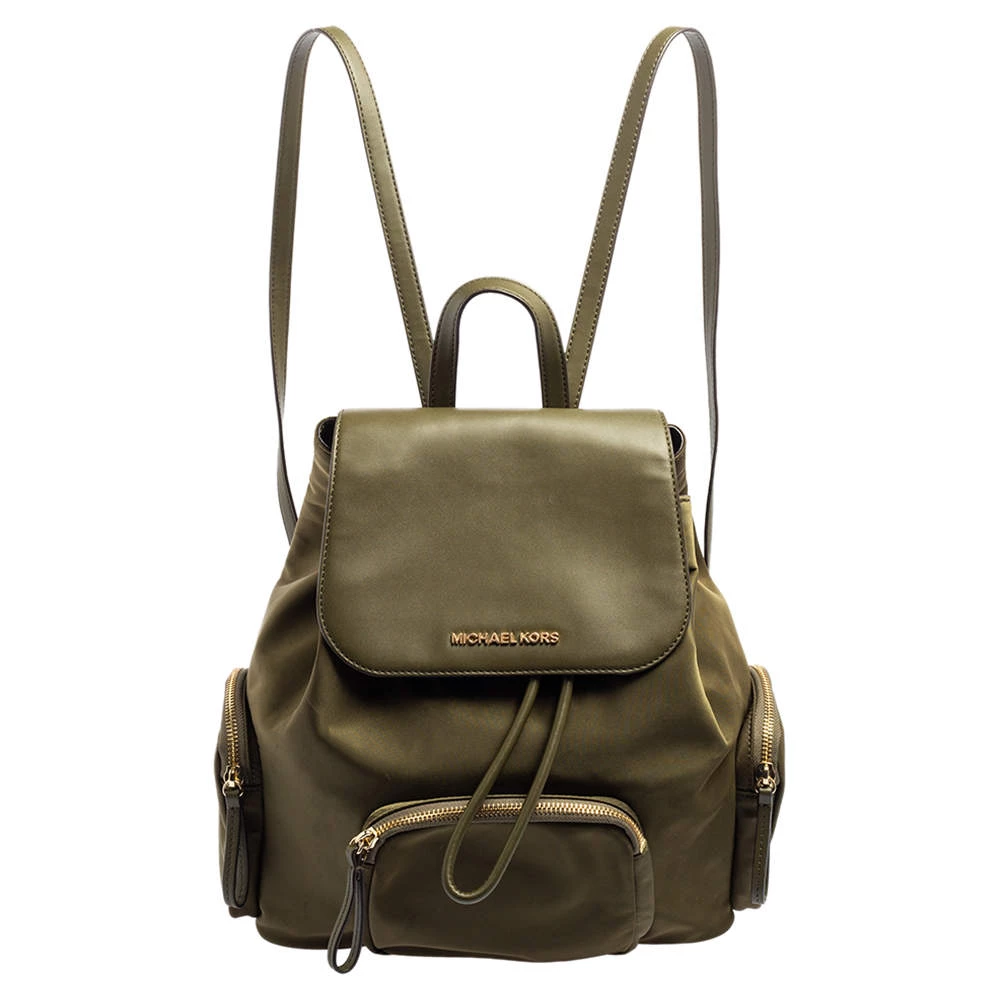 Michael Kors Military Green Nylon And Leather Medium Cargo Abbey Backpack For Women