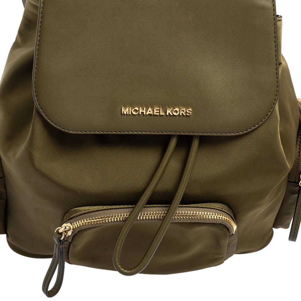 Michael Kors Military Green Nylon And Leather Medium Cargo Abbey Backpack For Women - Image 5