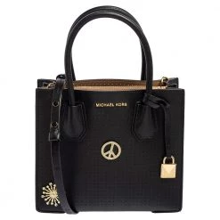 Michael Kors Black Perforated Leather Embellished Mini Mercer Tote For Women