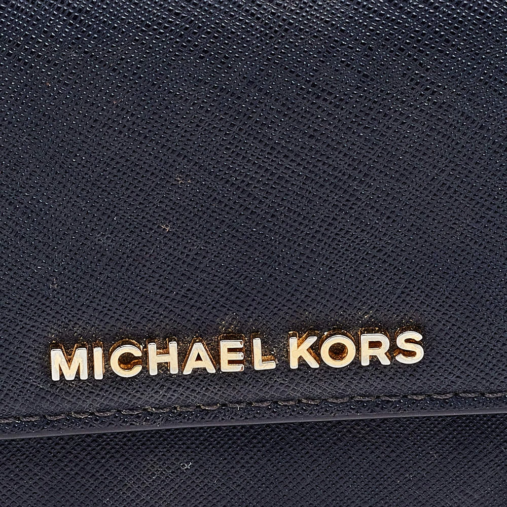 Michael Kors Navy Blue Saffiano Leather Jet Set Travel Flat Wallet For Women - Image 5
