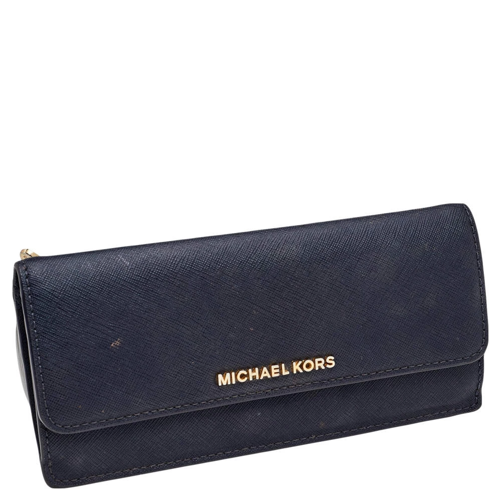 Michael Kors Navy Blue Saffiano Leather Jet Set Travel Flat Wallet For Women - Image 3