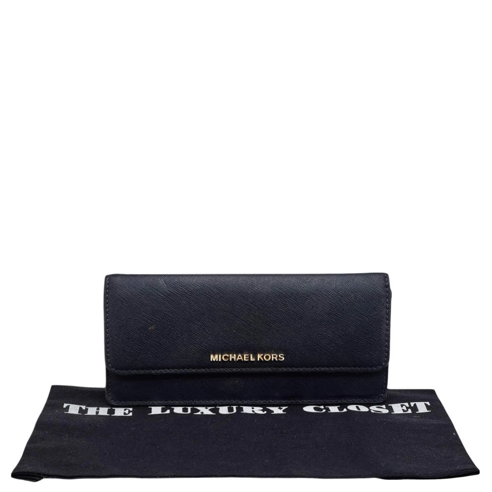 Michael Kors Navy Blue Saffiano Leather Jet Set Travel Flat Wallet For Women - Image 8