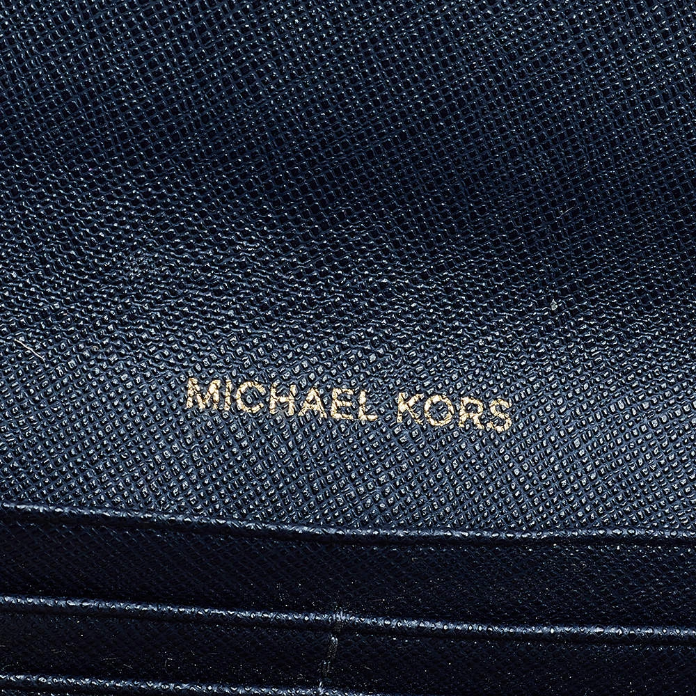 Michael Kors Navy Blue Saffiano Leather Jet Set Travel Flat Wallet For Women - Image 7