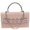 Michael Kors Pink Leather Crystal Embellished Ava Wallet On Chain For Women