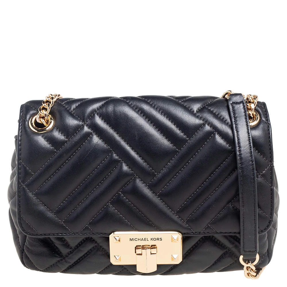 Michael Kors Black Quilted Leather Vivianne Shoulder Bag For Women