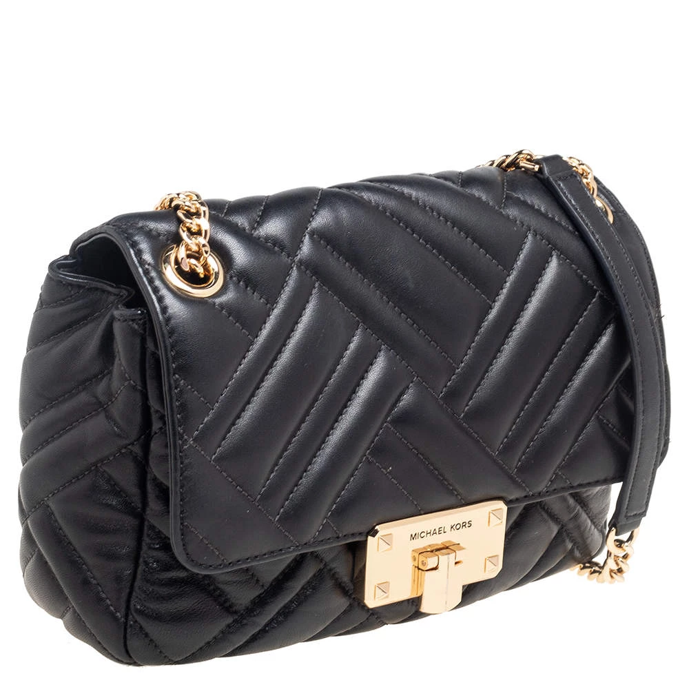Michael Kors Black Quilted Leather Vivianne Shoulder Bag For Women - Image 3