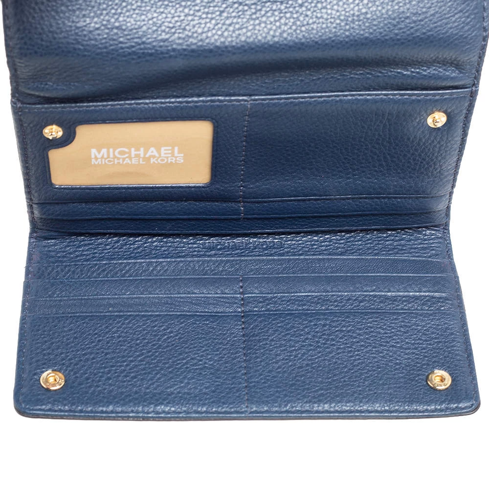 Michael Kors Navy Blue Leather Flap Continental Wallet For Women - Image 3