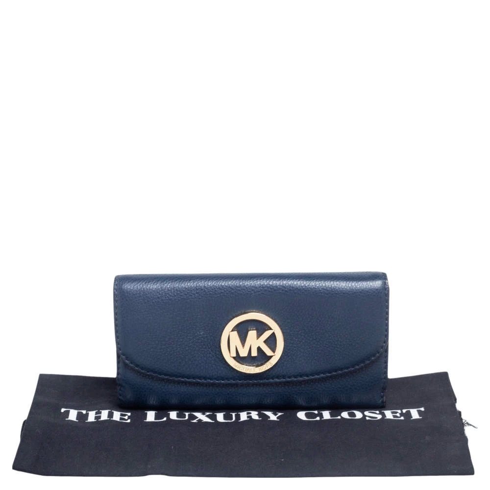 Michael Kors Navy Blue Leather Flap Continental Wallet For Women - Image 9