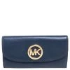 Michael Kors Navy Blue Leather Flap Continental Wallet For Women