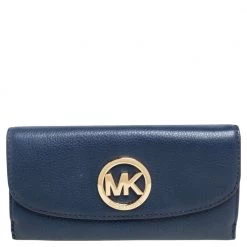 Michael Kors Navy Blue Leather Flap Continental Wallet For Women