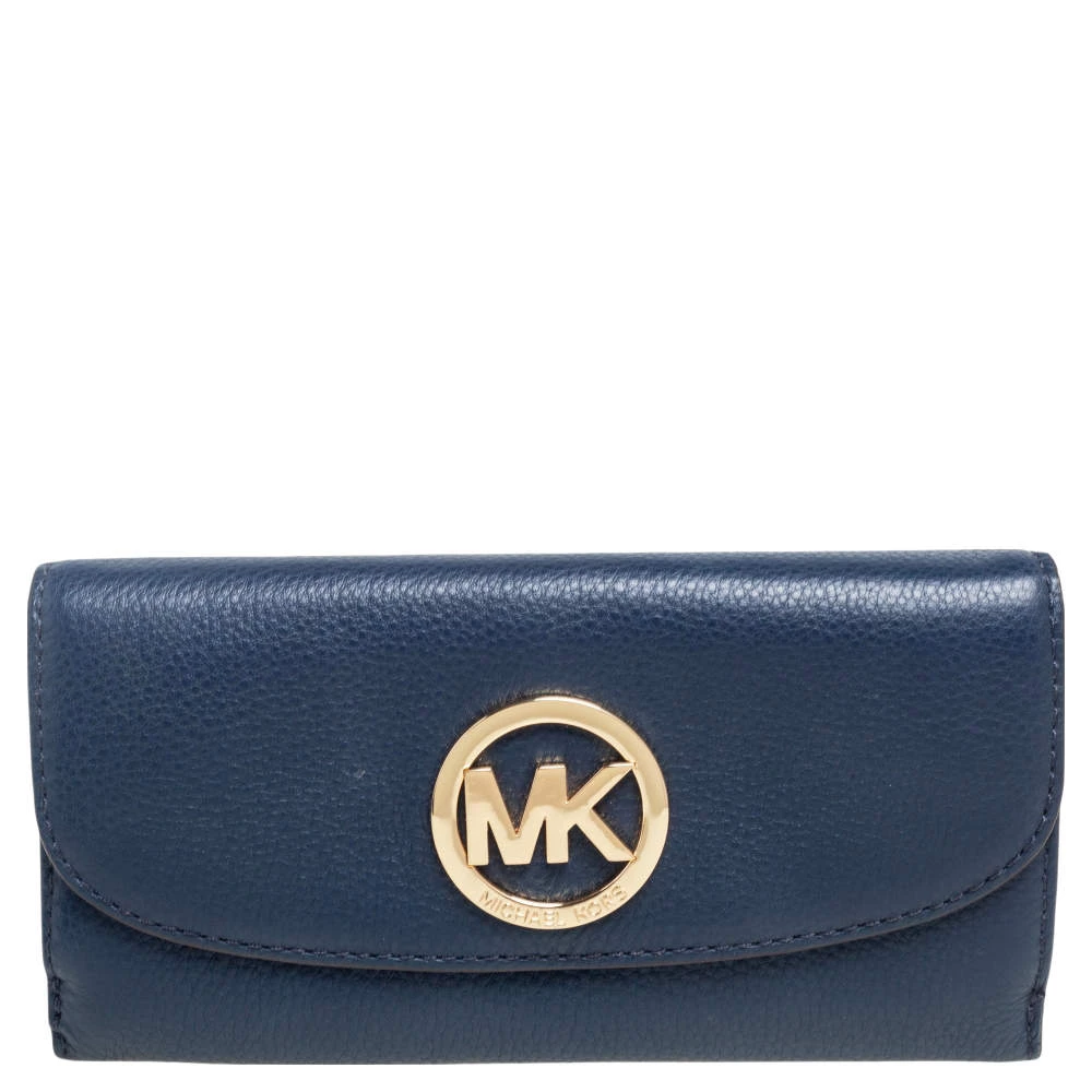 Michael Kors Navy Blue Leather Flap Continental Wallet For Women