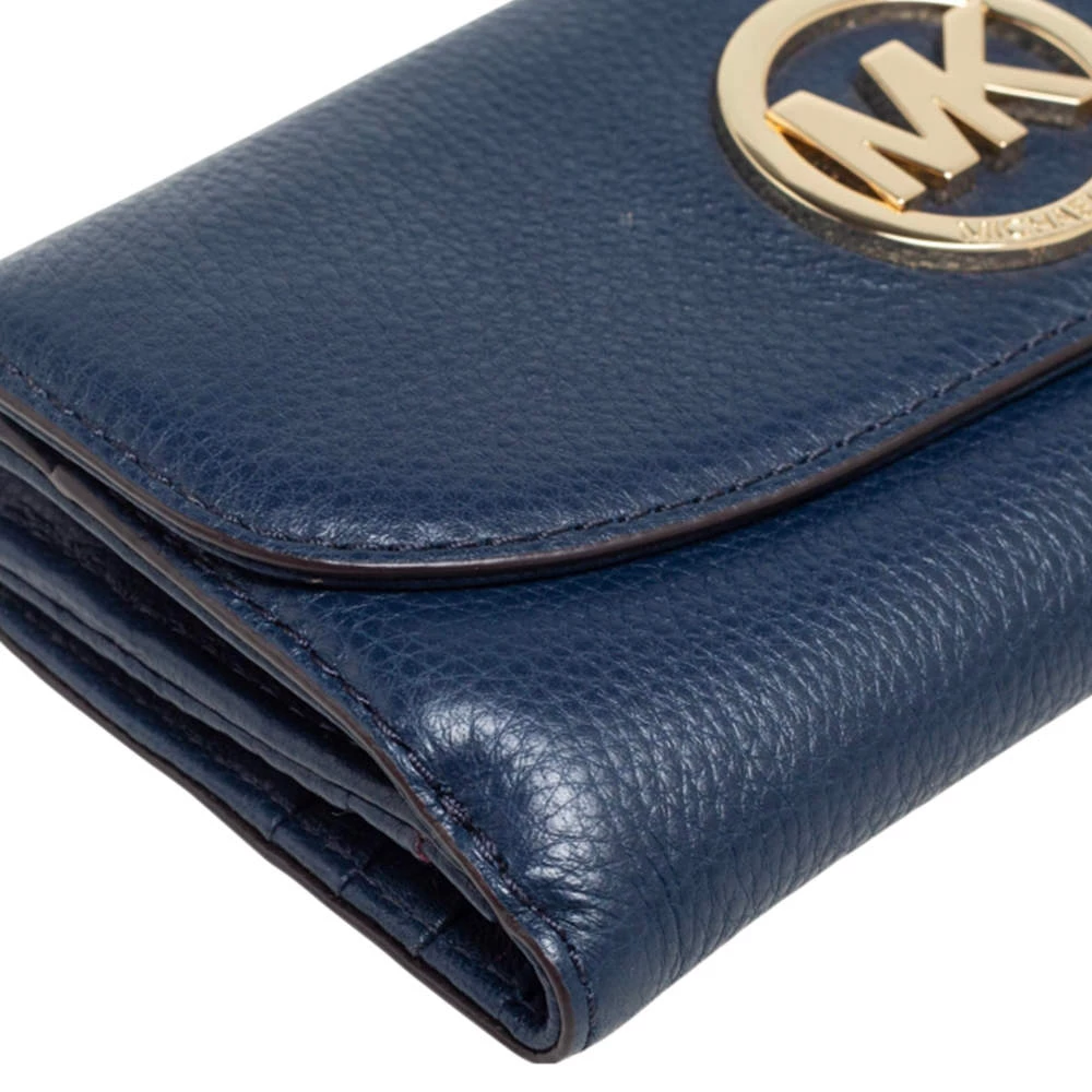 Michael Kors Navy Blue Leather Flap Continental Wallet For Women - Image 10