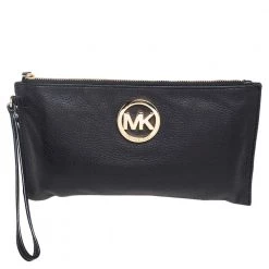 Michael Kors Black Leather Jet Set Wristlet Pouch For Women