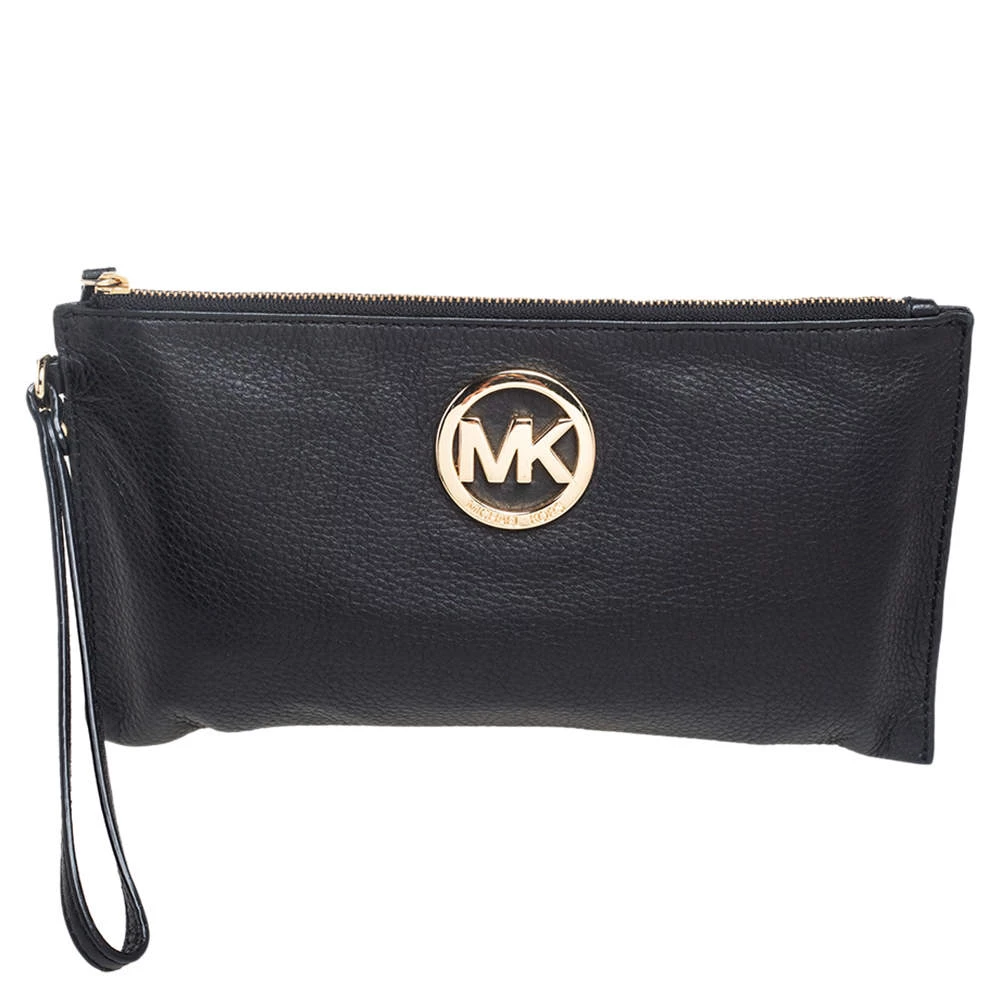 Michael Kors Black Leather Jet Set Wristlet Pouch For Women