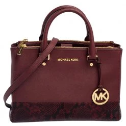 Michael Kors Black/Burgundy Leather And Snakeskin Embossed Leather Kellen Tote For Women