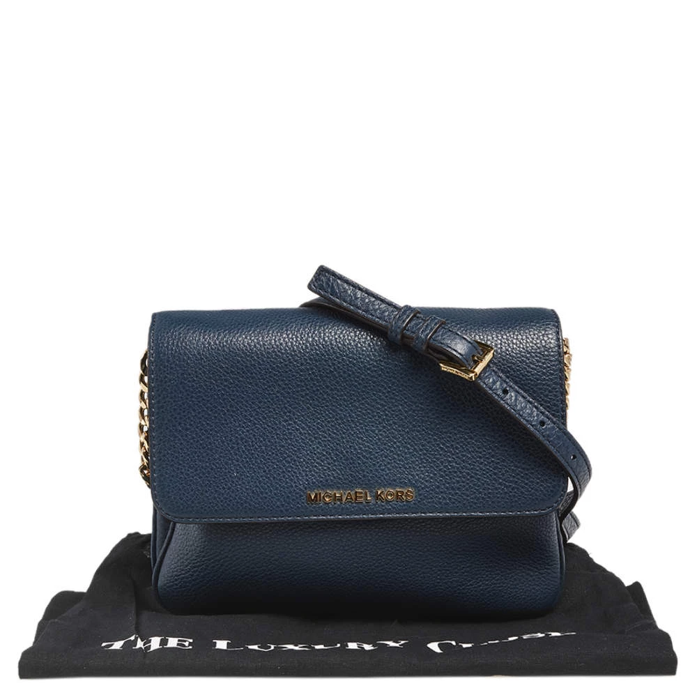 Michael Kors Blue Leather Jet Set Flap Crossbody Bag For Women - Image 10