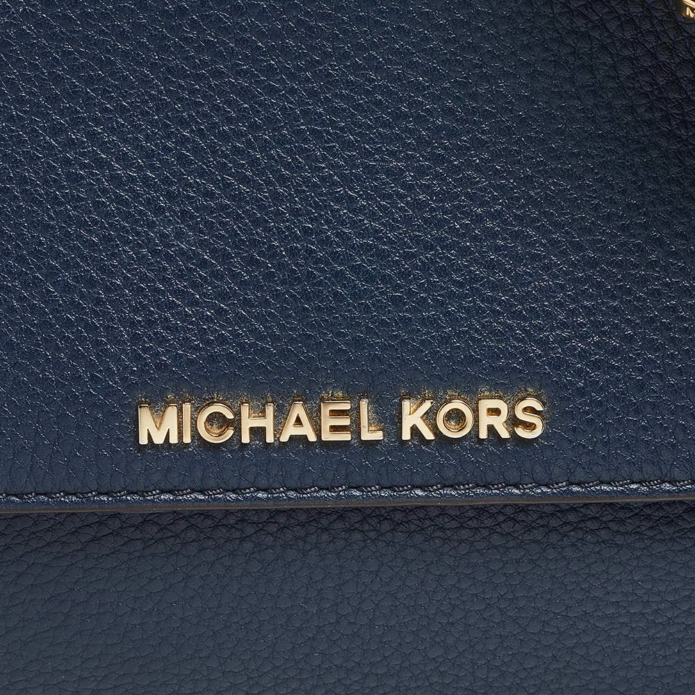 Michael Kors Blue Leather Jet Set Flap Crossbody Bag For Women - Image 5