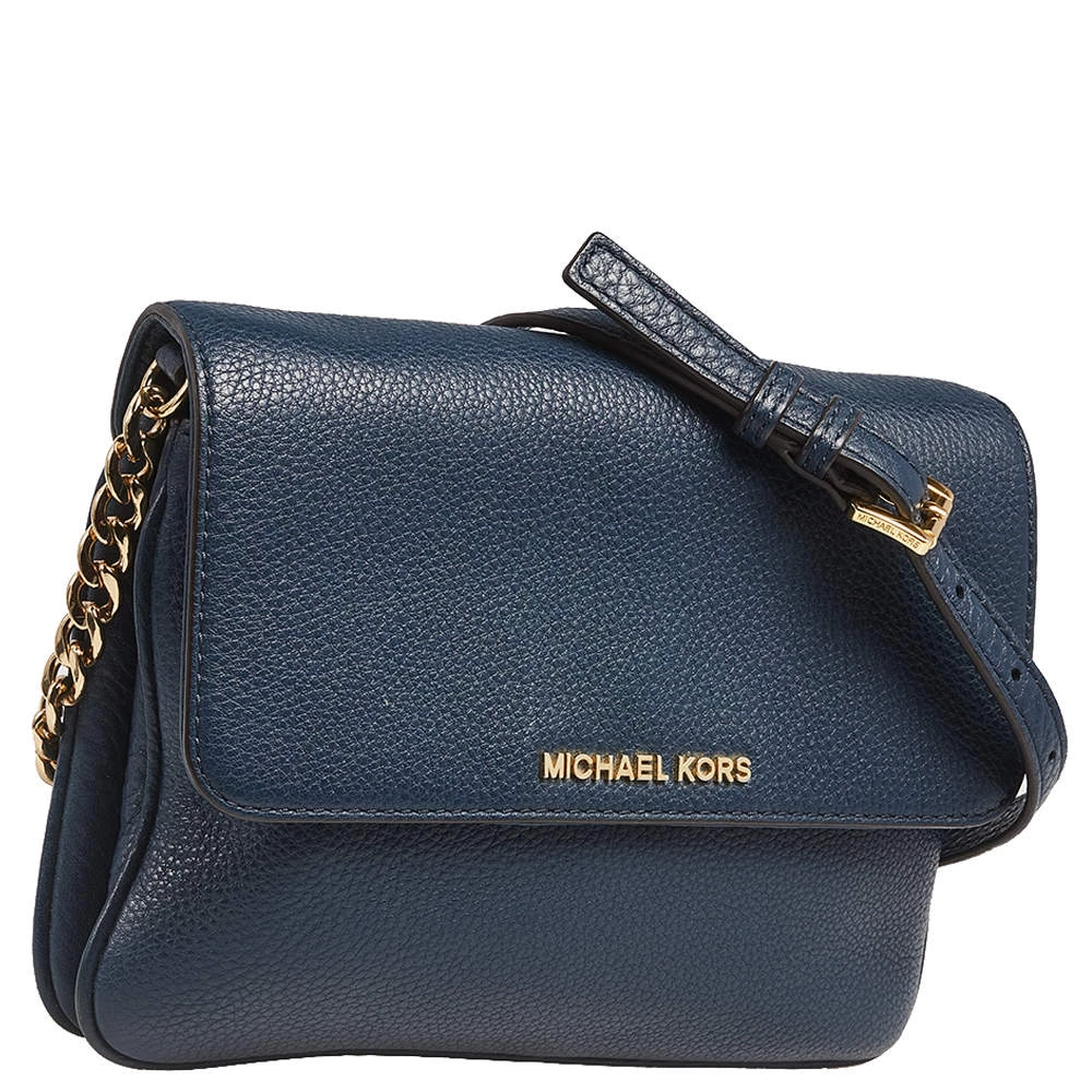 Michael Kors Blue Leather Jet Set Flap Crossbody Bag For Women - Image 3