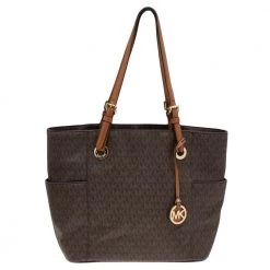 Michael Kors Brown Signature Coated Canvas And Leather Jet Set Tote For Women
