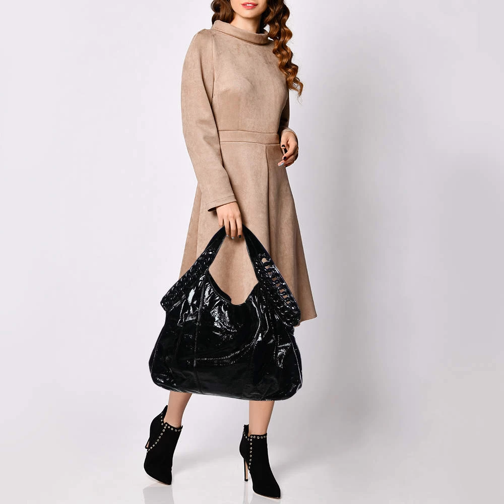 Michael Kors Black Patent Leather Chain Hobo For Women - Image 2