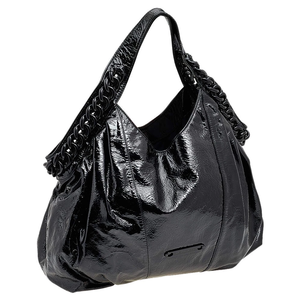 Michael Kors Black Patent Leather Chain Hobo For Women - Image 3
