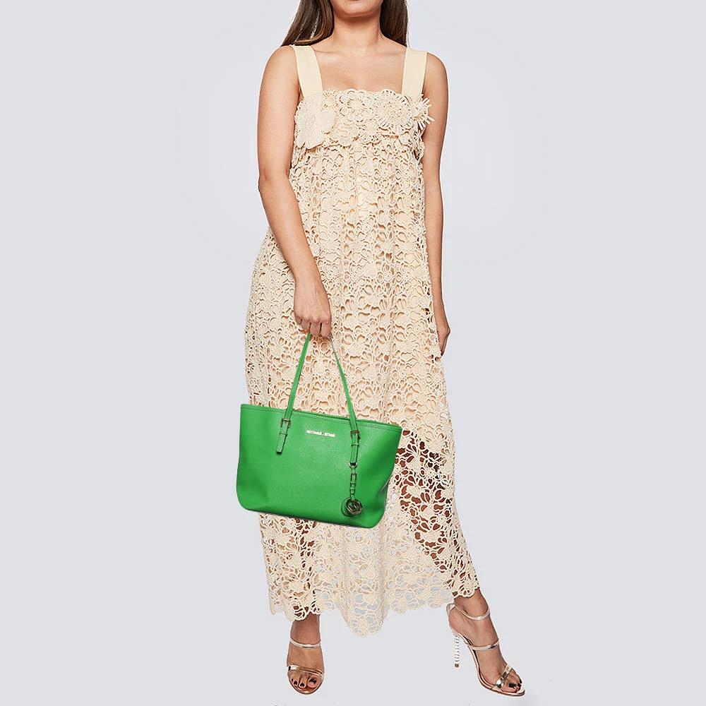 Michael Kors Green Leather Small Jet Set Travel Tote For Women - Image 2