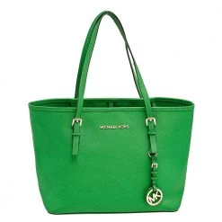 Michael Kors Green Leather Small Jet Set Travel Tote For Women