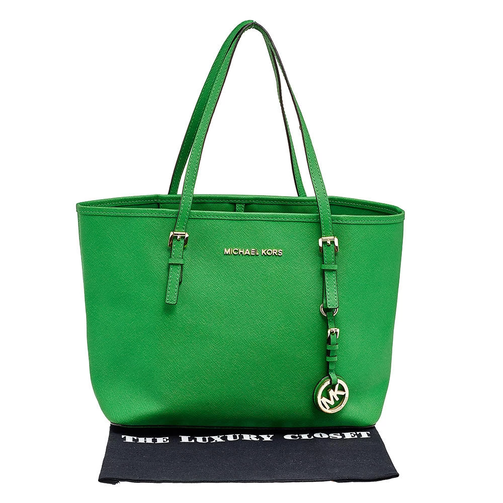 Michael Kors Green Leather Small Jet Set Travel Tote For Women - Image 9