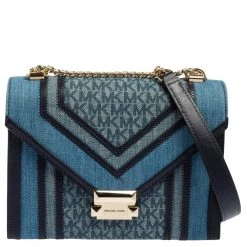 Michael Kors Blue Denim And Leather Whitney Shoulder Bag For Women