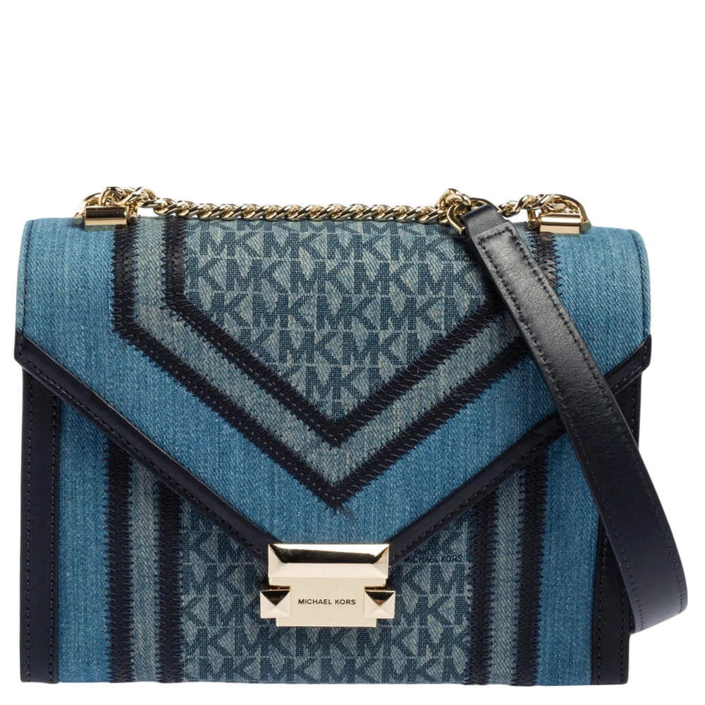 Michael Kors Blue Denim And Leather Whitney Shoulder Bag For Women