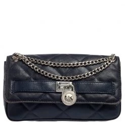 Michael Kors Navy Blue Quilted Leather Hamilton Chain Shoulder Bag For Women