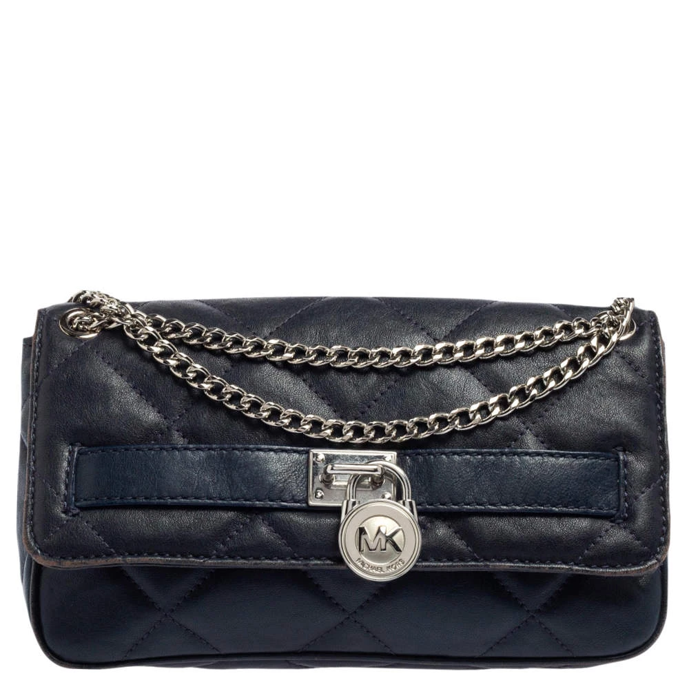 Michael Kors Navy Blue Quilted Leather Hamilton Chain Shoulder Bag For Women