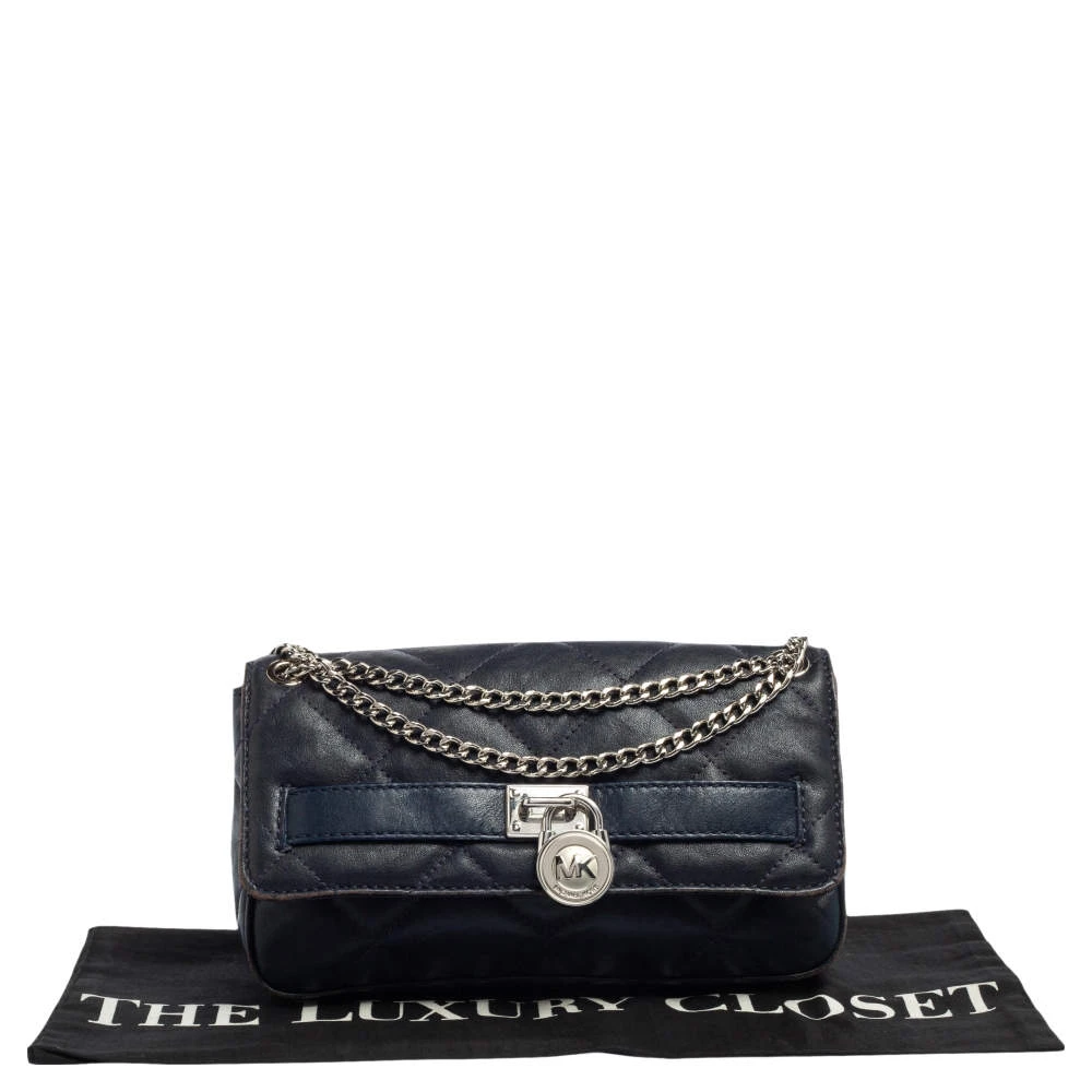 Michael Kors Navy Blue Quilted Leather Hamilton Chain Shoulder Bag For Women - Image 10