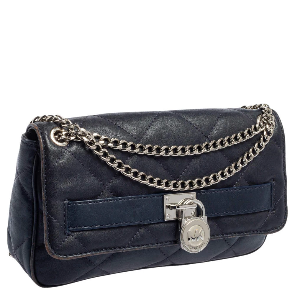 Michael Kors Navy Blue Quilted Leather Hamilton Chain Shoulder Bag For Women - Image 3