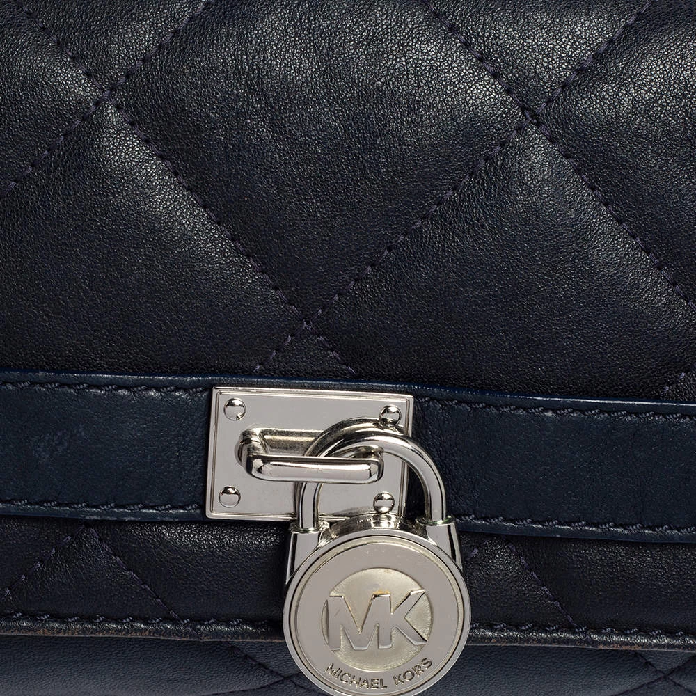 Michael Kors Navy Blue Quilted Leather Hamilton Chain Shoulder Bag For Women - Image 5