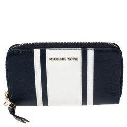 Michael Kors Blue/White Leather Zip Around Wallet For Women