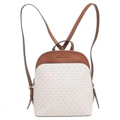 MICHAEL Michael Kors White/Tan Signature Canvas And Leather Emmy Backpack For Women